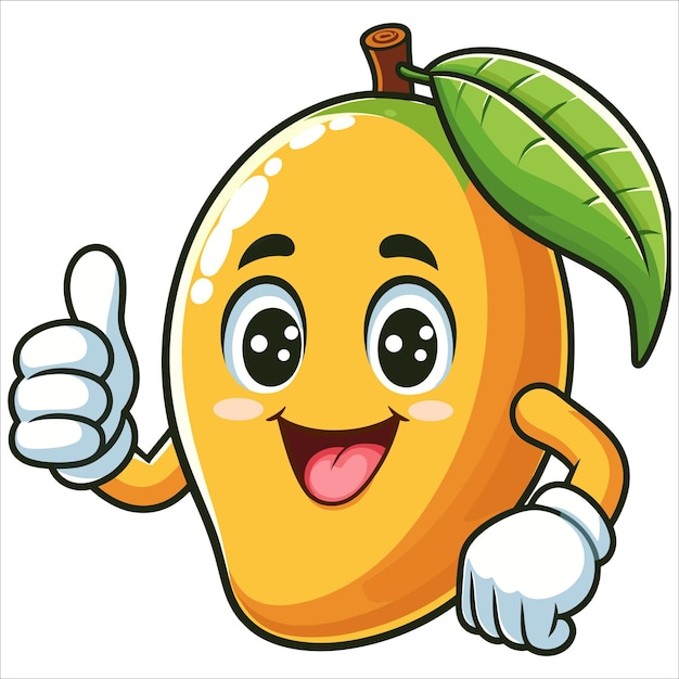 Vector cute cartoon mango fruit character giving a thumbs up vector illustration on white background