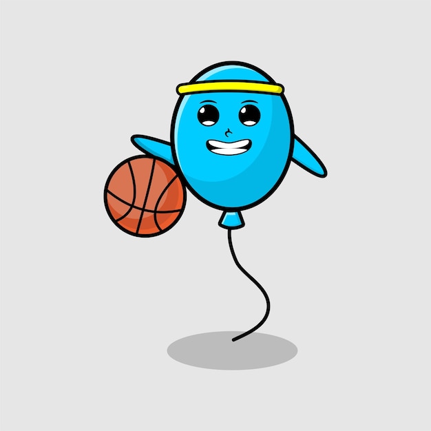 Palloncino mascotte simpatico cartone animato che gioca a basket in un design in stile moderno