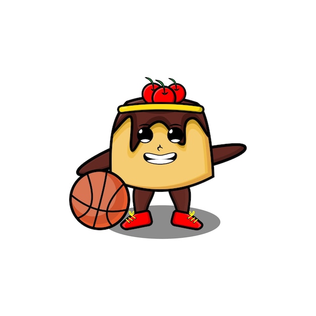 Vector cute cartoon mascot cake playing basketball in modern style design for tshirt sticker etc