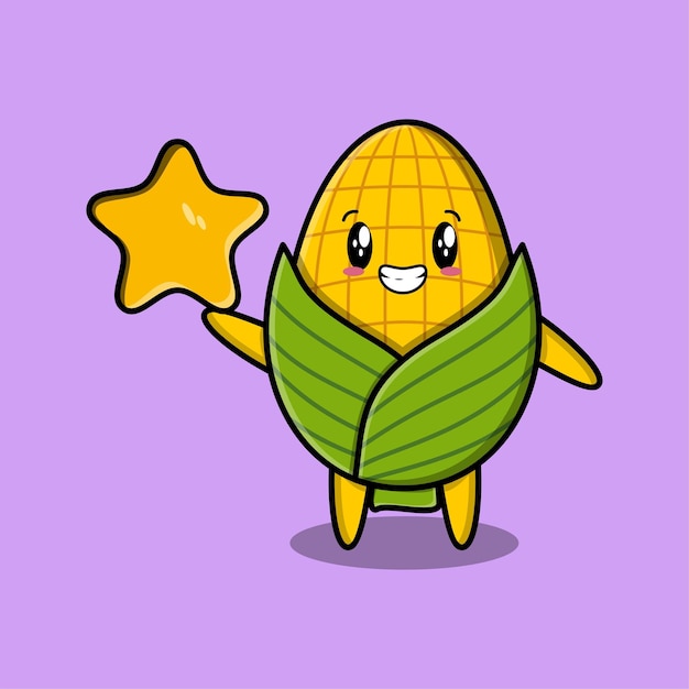 Милый мультяшный персонаж-талисман кукуруза с большой золотой звездой в милом современном стиле