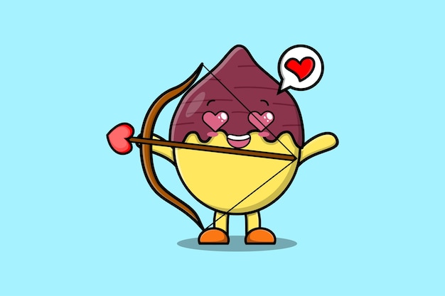 Simpatico personaggio mascotte cartoon cupido romantico patata dolce con freccia d'amore dal design moderno