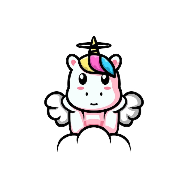 Cute cartoon mascot character vector illustration a unicorn beeing an angel