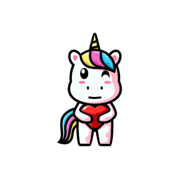 Cute cartoon mascot character vector illustration An unicorn hug love