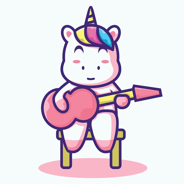 Cute cartoon mascot character vector illustration A Unicorn is playing guitar