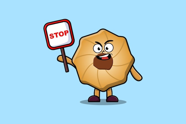 Cute Cartoon mascot illustration Cookies with stop sign board vector drawing