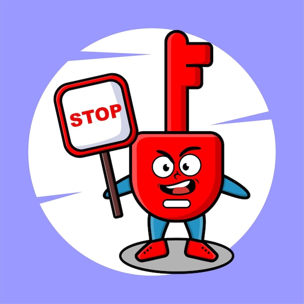Vettore cute cartoon mascotte illustrazione lucchetto chiave con cartello di stop disegno vettoriale carino stile moderno