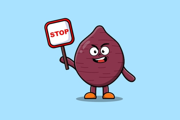 Cute Cartoon mascot Sweet potato with stop sign