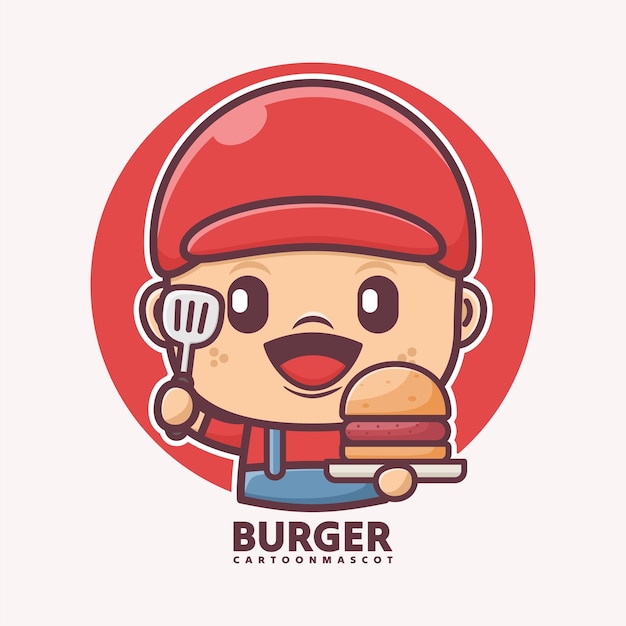 cute cartoon mascot with burger vector illustrations with outline style