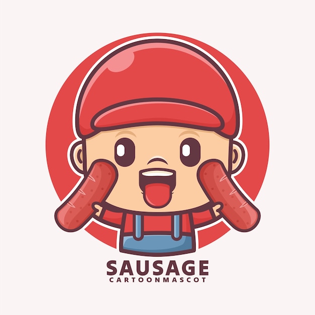 cute cartoon mascot with sausage vector illustrations with outline style