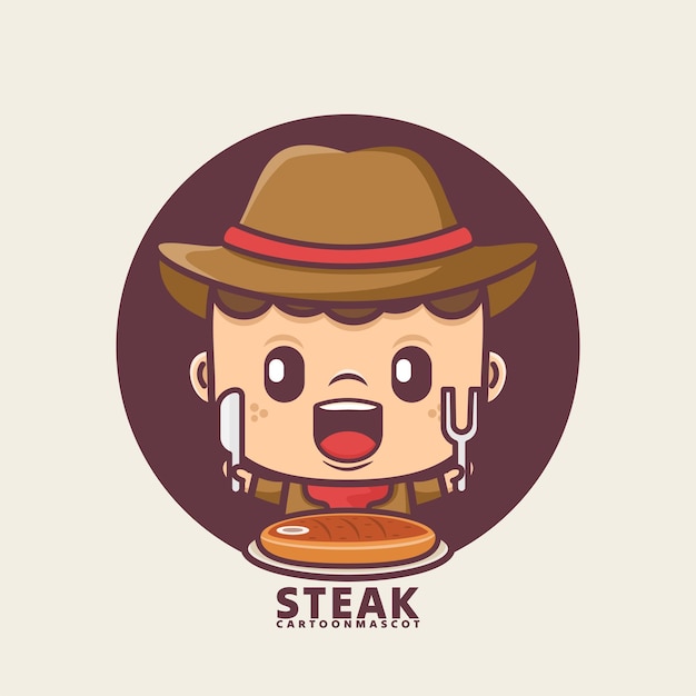 cute cartoon mascot with steak