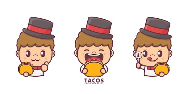 cute cartoon mascot with tacos set cartoon vector with different expressions