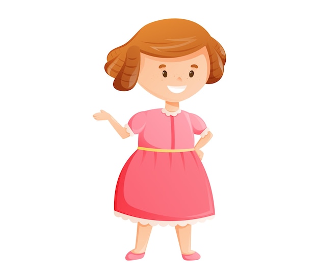Cute cartoon meisje in een roze jurk Vector geïsoleerde illustratie van een kind