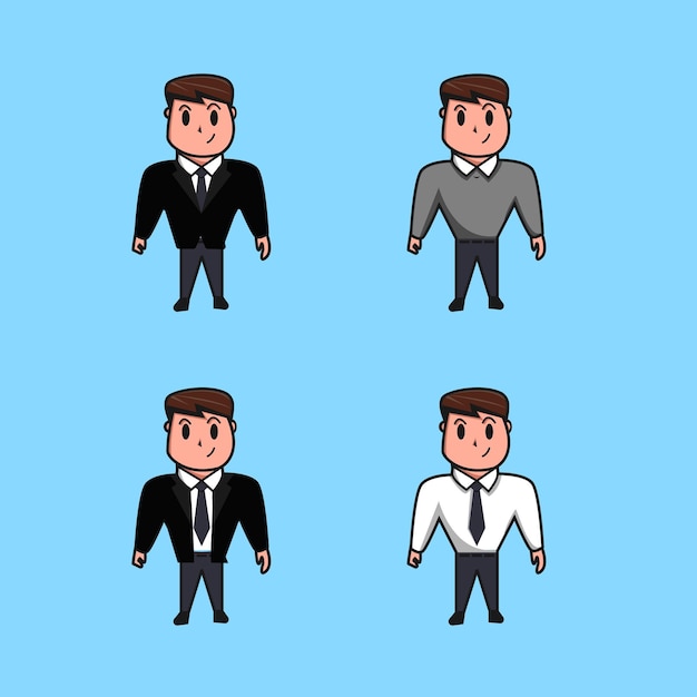 Vector cute cartoon men in all kinds of work clothes vector illustration