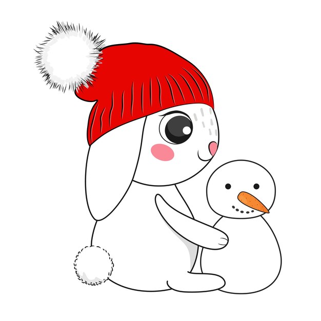 Cute cartoon Merry Christmas bunny. Vector stock illustration.