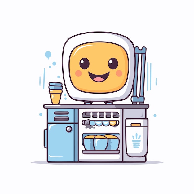 Cute cartoon microwave with a cup of coffee Vector illustration