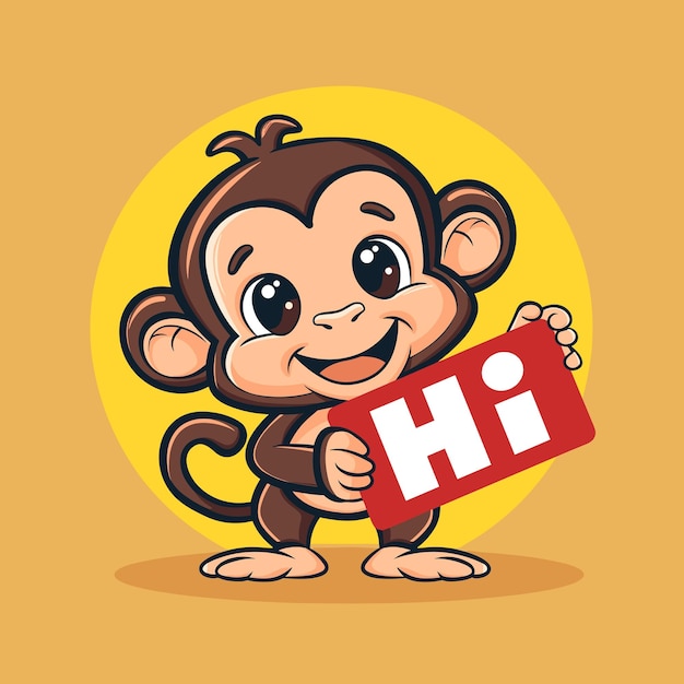 Vettore piccola scimmia dei cartoni animati che tiene in mano un cartello che dice 