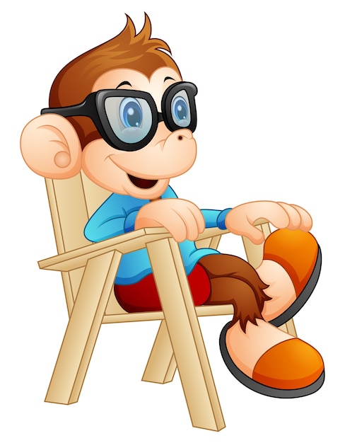 Vector cute cartoon monkey relaxing on the chair