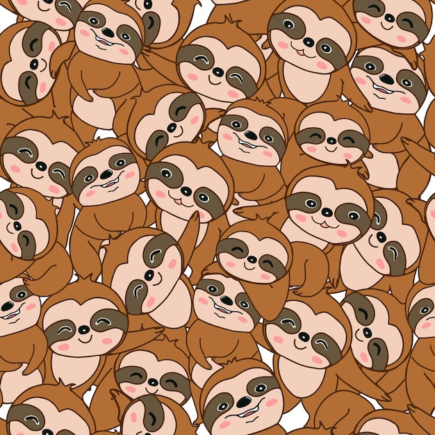 Vector cute cartoon monkey sloth seamless patternillustration vector