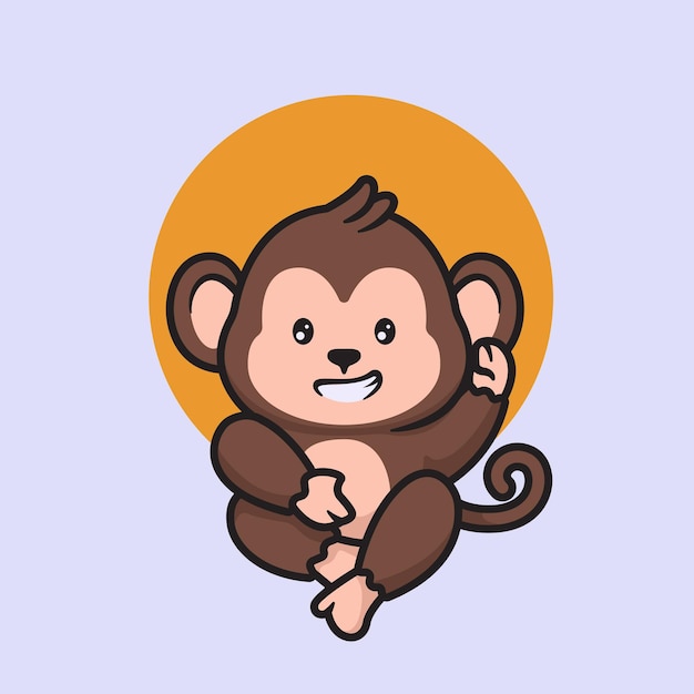 Vettore simpatico cartone animato scimmia che saluta, disegno mascotte scimmia