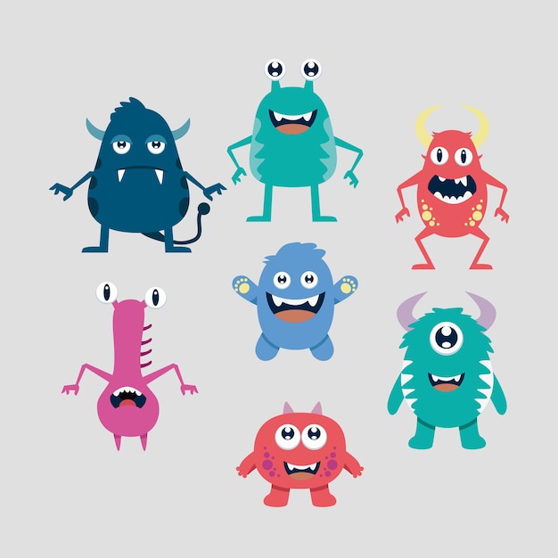 Vector cute cartoon monster collection