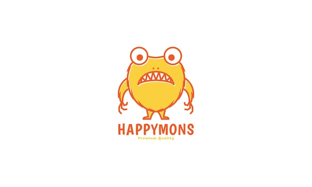 Cute cartoon monster happy yellow orange color modern logo vector icon illustration design