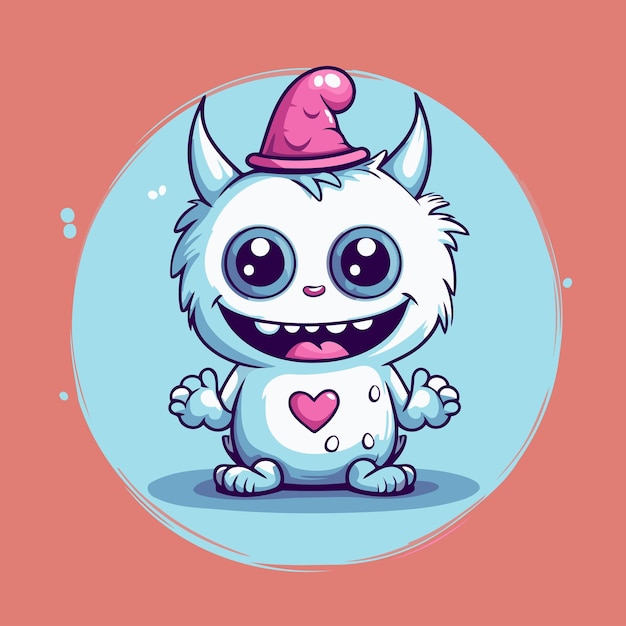 Cute cartoon monster in a hat with a heart Vector illustration