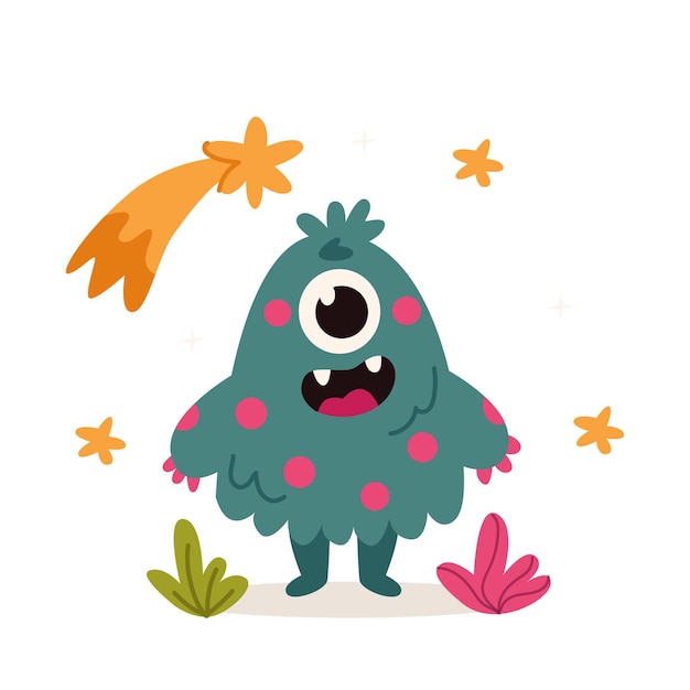 Cute cartoon monster Vector illustration in flat style Isolated on white background