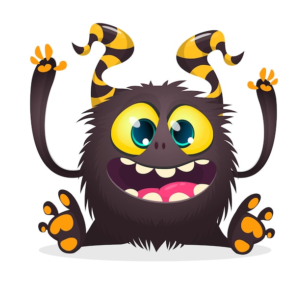 Cute cartoon monster Vector troll or dragon character Halloween design