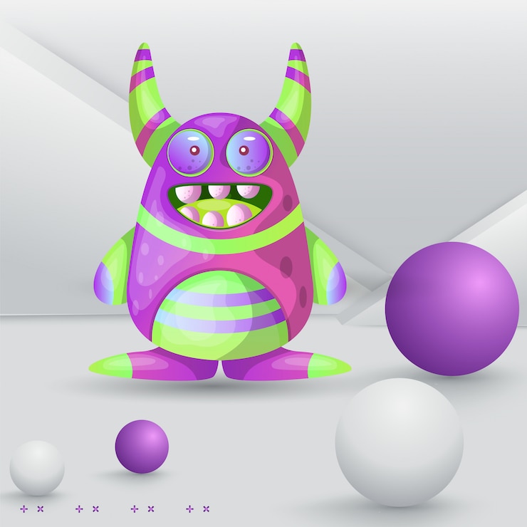 Vector cute cartoon monster waving hello