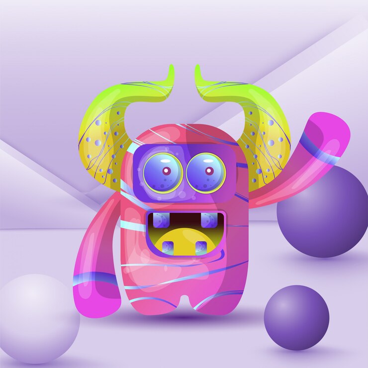 Vector cute cartoon monster waving hello 