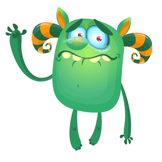 Vector cute cartoon monster with sad emotion vector halloween illustration