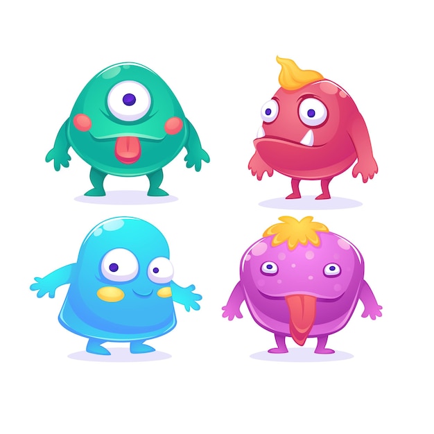 Cute cartoon monsters characters, vector set