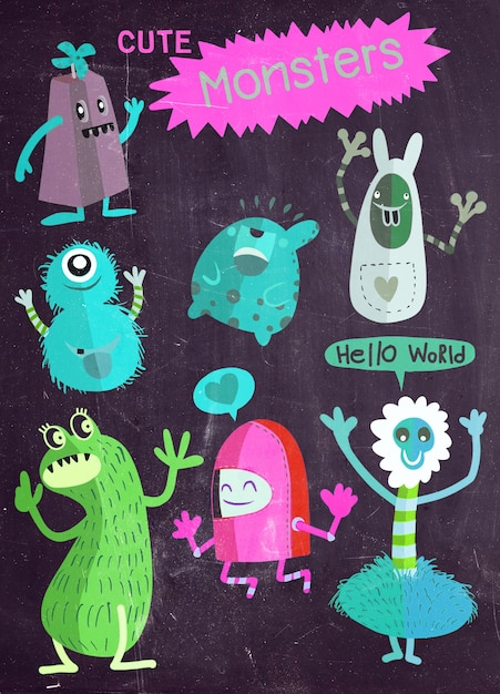 Vector cute cartoon monsters