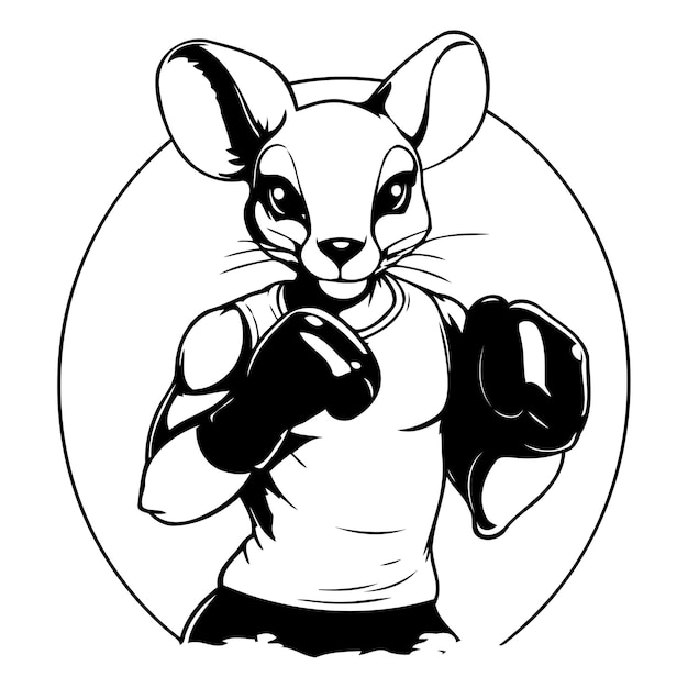 Cute cartoon mouse in boxing gloves and tshirt Vector illustration