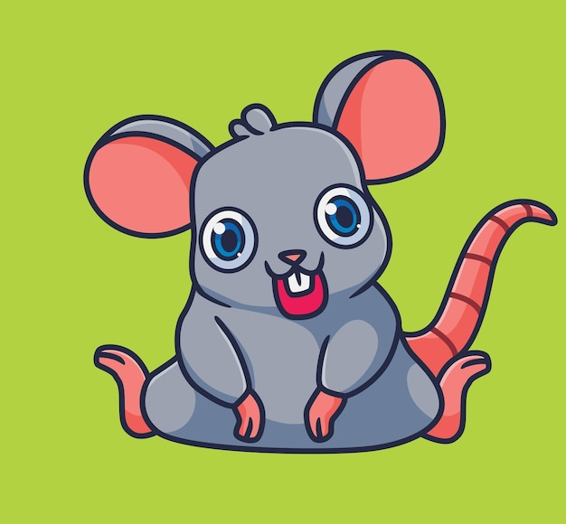 Cute cartoon mouse sitting happy isolated cartoon animal illustration vector