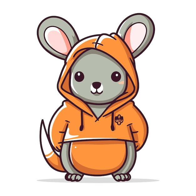 Vector cute cartoon mouse in a warm orange jacket vector illustration