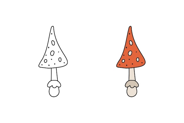 Cute cartoon Mushroom Amanita coloring book for children