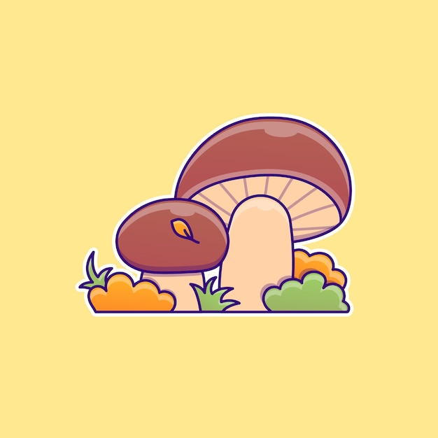 Cute cartoon mushrooms in vector illustration. Isolated food vector. Flat cartoon style