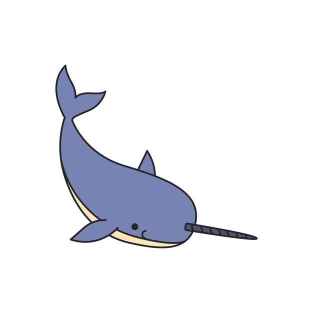 Cute cartoon narwhal isolated on a white background Vector illustration