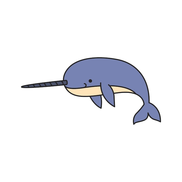 Vector cute cartoon narwhal isolated on white background vector illustration