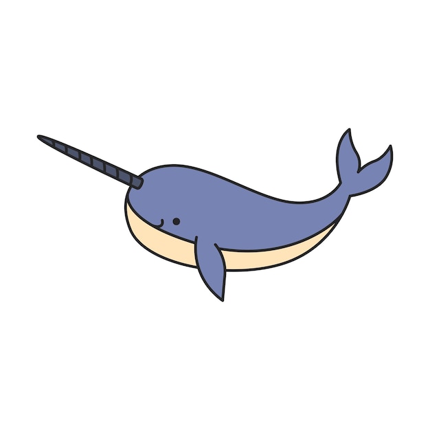 Cute cartoon narwhal isolated on a white background