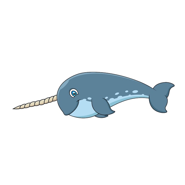 Cute cartoon narwhal. Sea animal cartoon