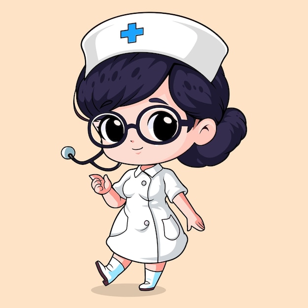 cute cartoon nurse vector icon illustration