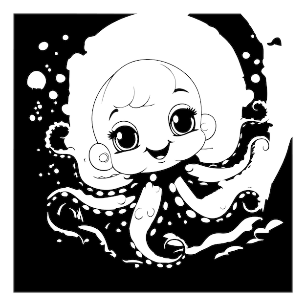 Vector cute cartoon octopus of a cute octopus