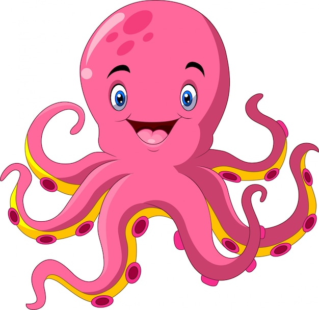 Cute cartoon octopus is glimlach