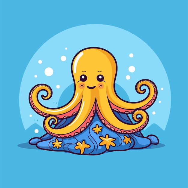 Cute Cartoon Octopus Underwater Vector Illustration