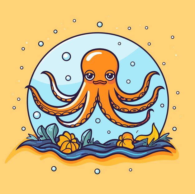 Cute cartoon octopus underwater vector illustration