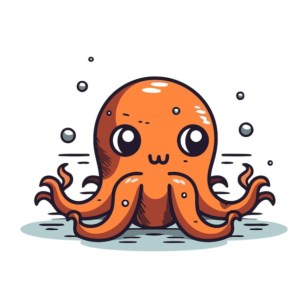 Cute cartoon octopus Vector illustration isolated on white background