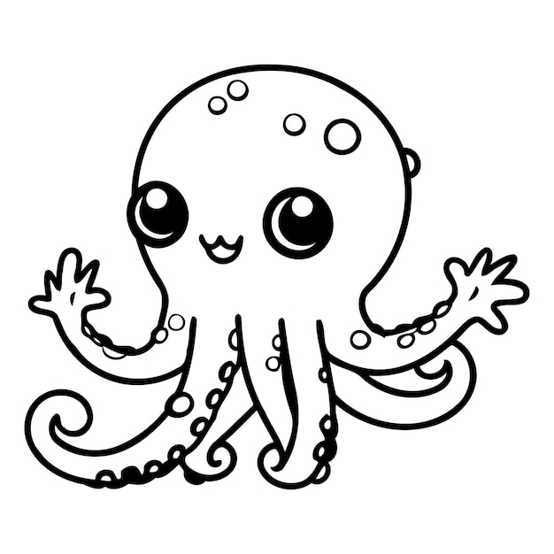 Vector cute cartoon octopus vector illustration isolated on white background