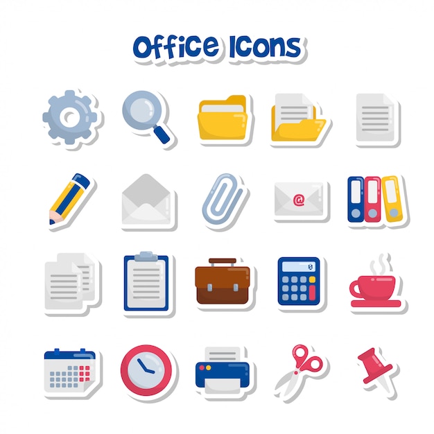 Vector cute cartoon office icon stickers